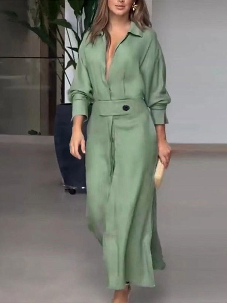 Women's Dress Autumn Fashion Elegant Long Sleeve Leisure Solid Color V Neck Sexy Ladies Shirt Dresses Commuting Streetwear
