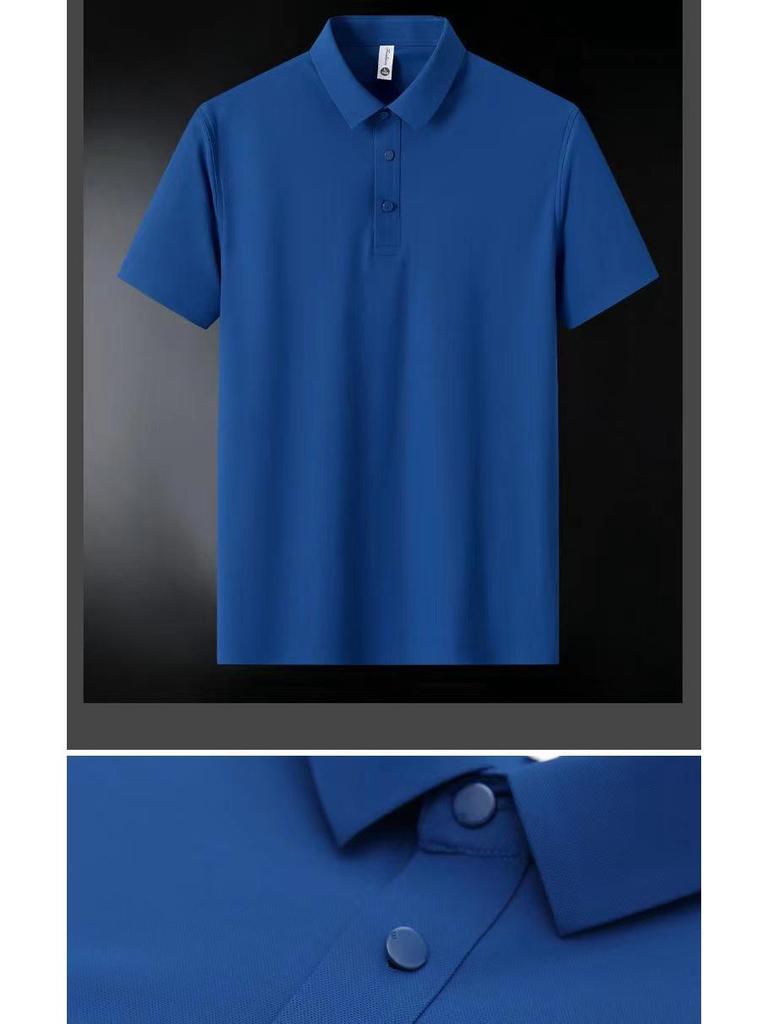 Men's Summer Seamless Ice Silk Stretch Polo - Non-Iron, Short-Sleeve, Business Casual