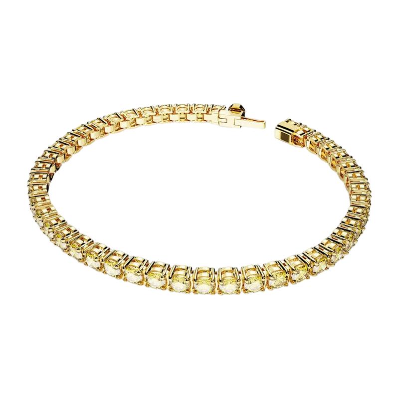 Swarovski Matrix Tennis Round Cut Yellow Crystal Cubic Zirconia Bracelet Women's Gold Yellow S