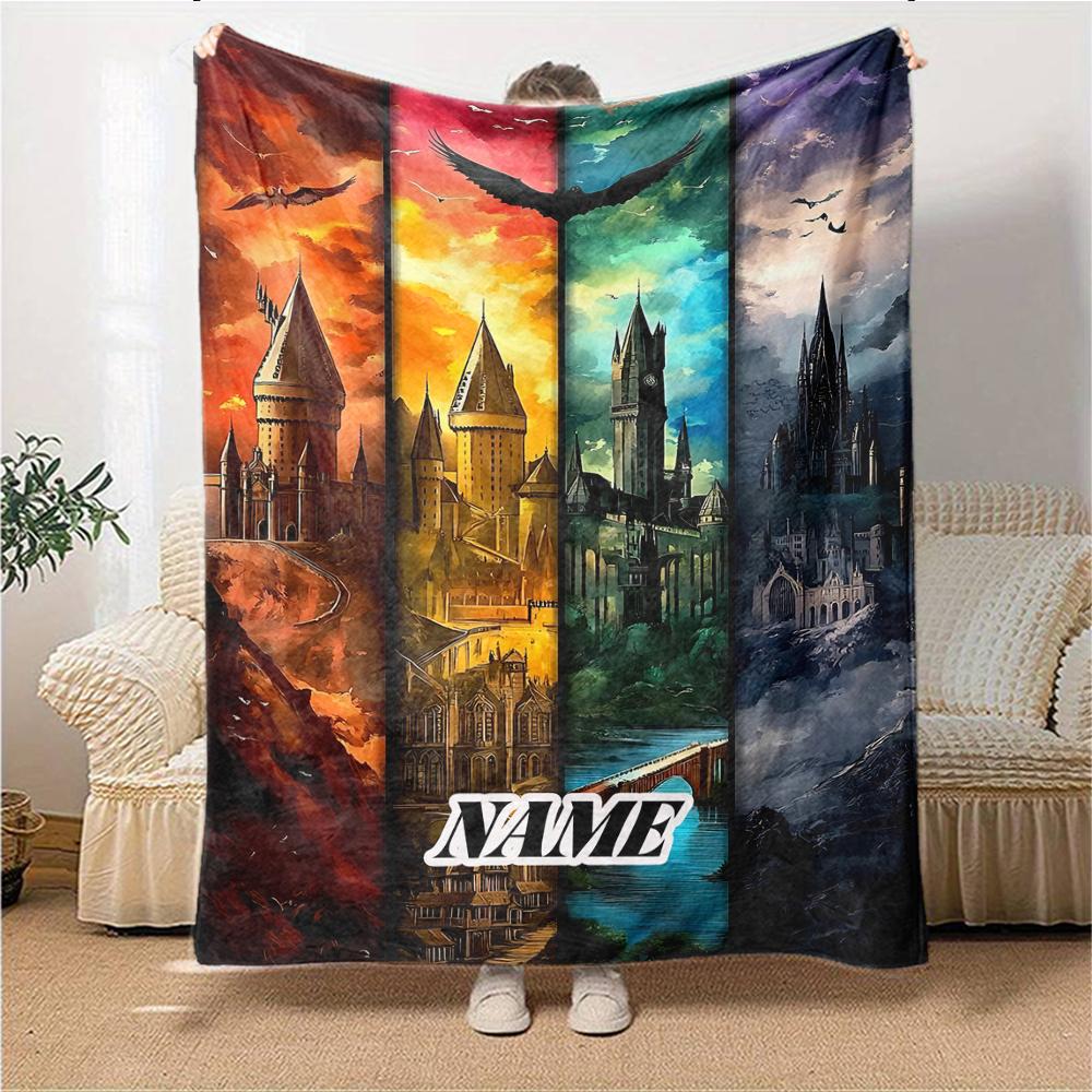 Custom Name "Hogwarts Castle Trilogy" Blanket for Couch & Bed, Plush Cozy Fuzzy Blanket Super Soft & Warm Blankets for Fall and Winter. 090891