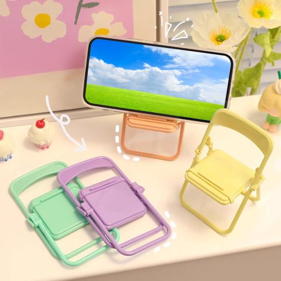 5Pcs Foldable Chair Phone Stand Mini Desktop Holder for Students Cute Plastic Small Back Chair for Smartphones Dormitory Desk Organizer