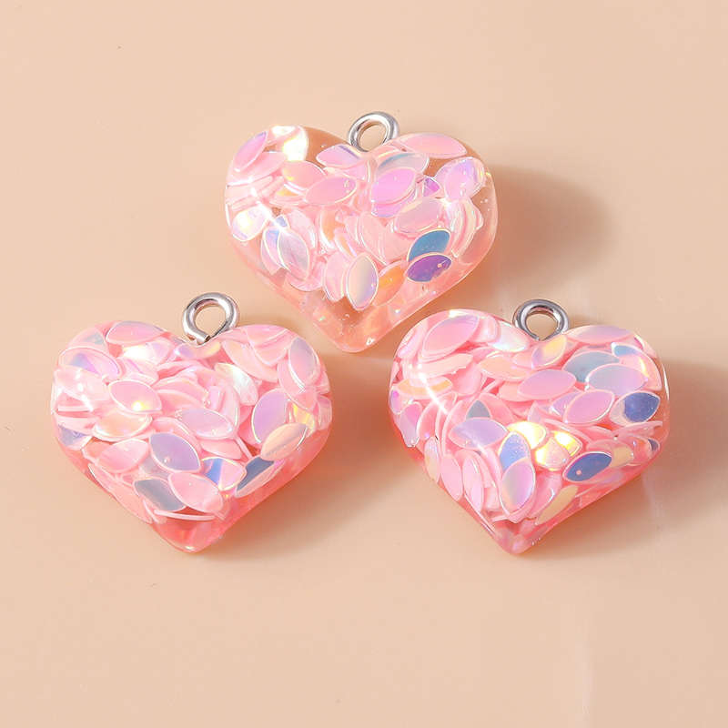10pcs 18*19mm Resin Sequin Love Heart Charms Pendants for Jewelry Making DIY Necklace Earrings Bracelet Accessories Supplies