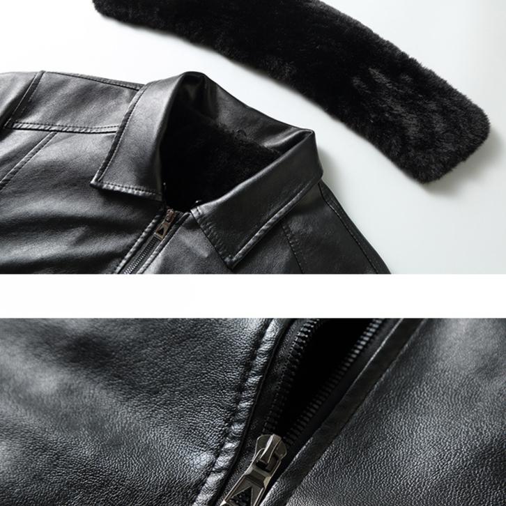 Kurtka skórzana zimowa męska futrzana, jedna swobodna, gruba, pluszowa, skórzana kurtka, ciepłe płaszcze