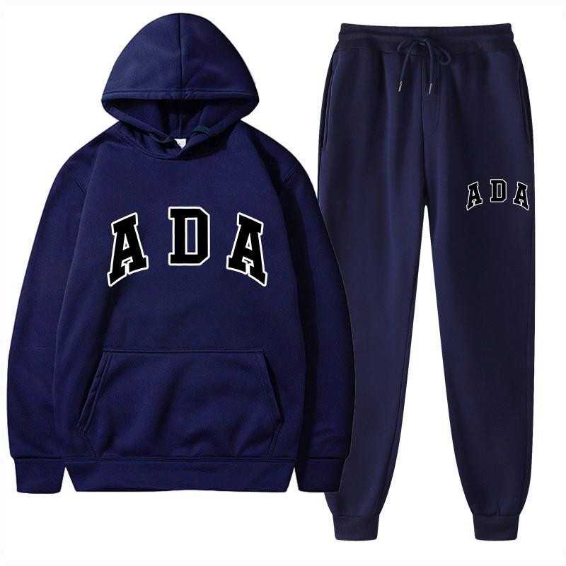 European and American Hot Casual Versatile Letters Loose Hooded ADA Sweater Velvet Men's and Women's 2-piece Set