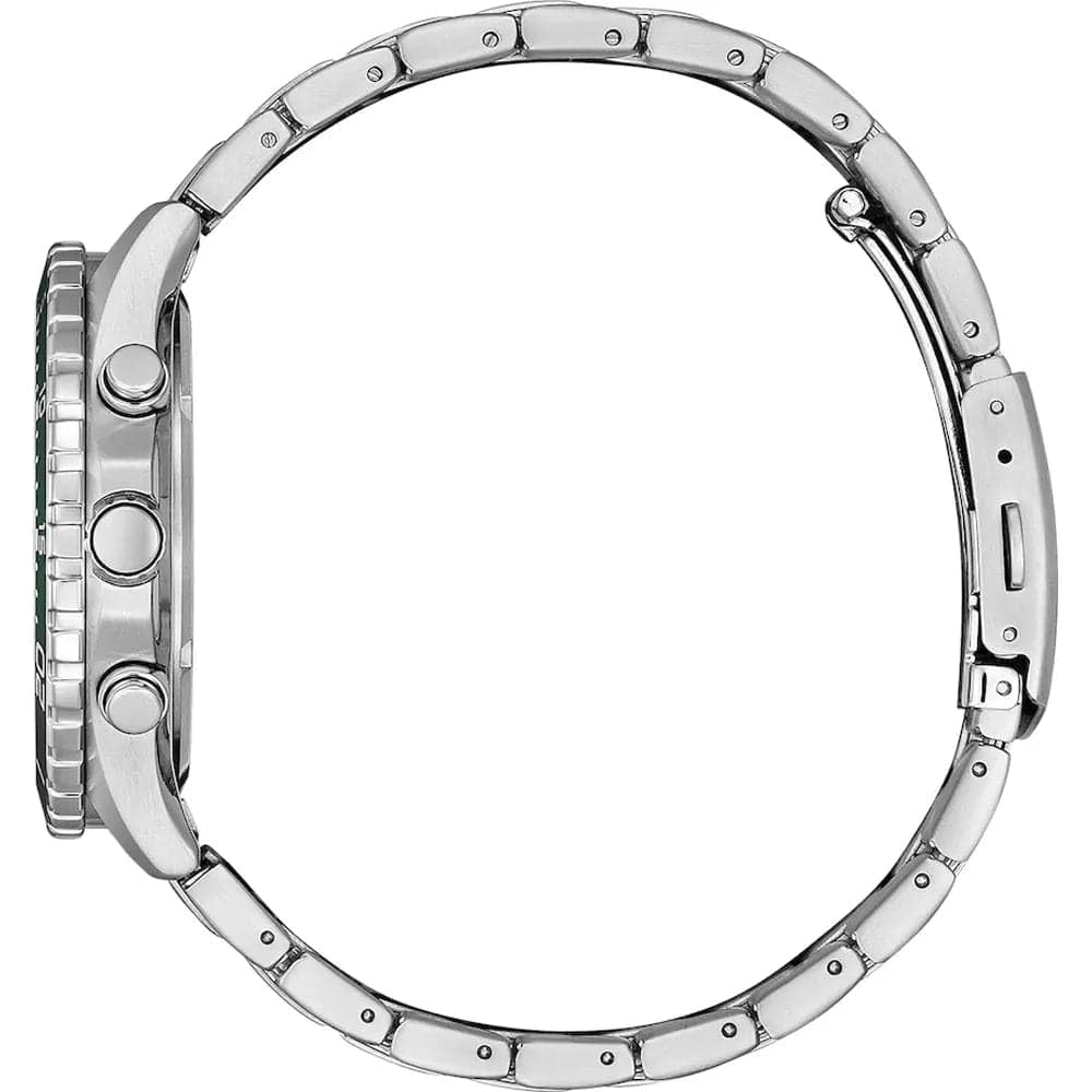 Citizen Solar Chronograph Watch with Stainless Steel Link Men's Eco-Drive Strap, Silver/Green (AT2561-81X)