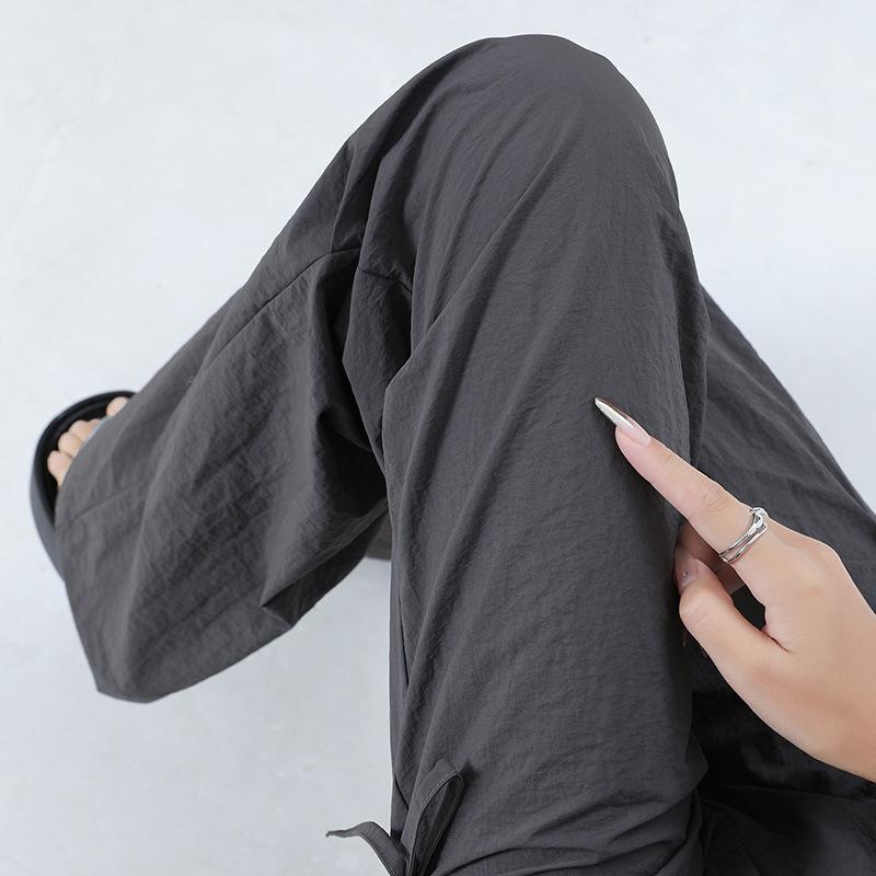 Women's High Waist Cargo Pants Wide Leg Trousers Quick Dry Drawstring Straight Pants Two Length Design Summer Casual Street Pants