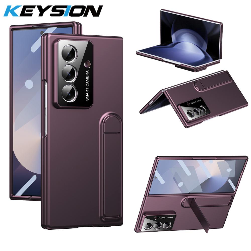 KEYSION Shockproof Case for Samsung Galaxy Z Fold 7 5G Hard PC Kickstand Phone Back Cover with Tempered Glass Screen Protector