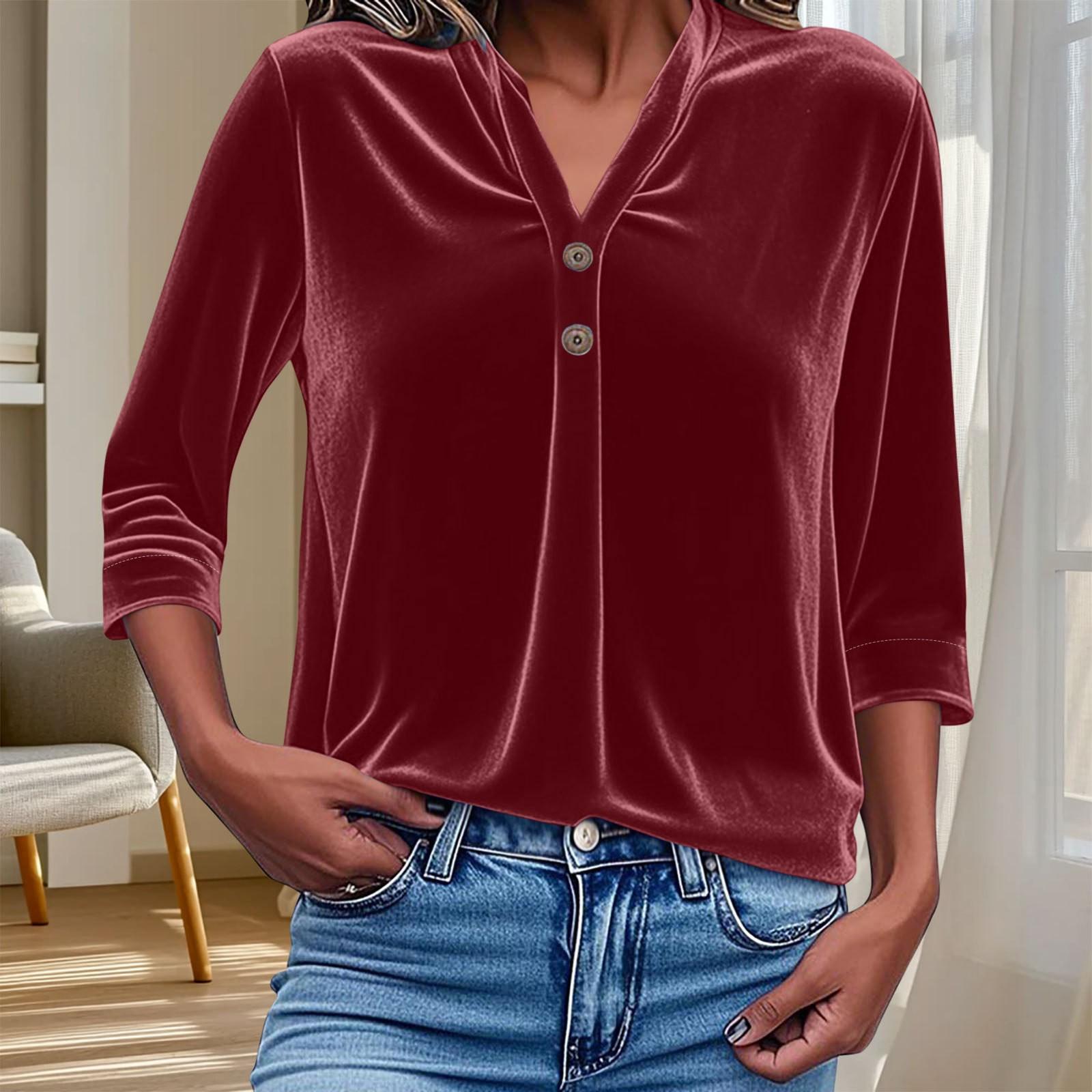 

Женская золотистая рубашка с V-образным вырезом на пуговицах, свободный топ с рукавами семь восьмых, однотонный M