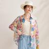Zhaojun Women's Floral Ramie Long Sleeve Resort Blouse