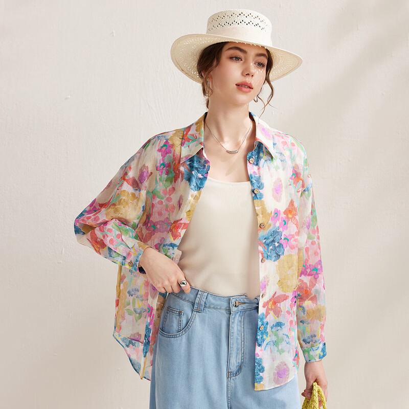 Zhaojun Women's Floral Ramie Long Sleeve Resort Blouse