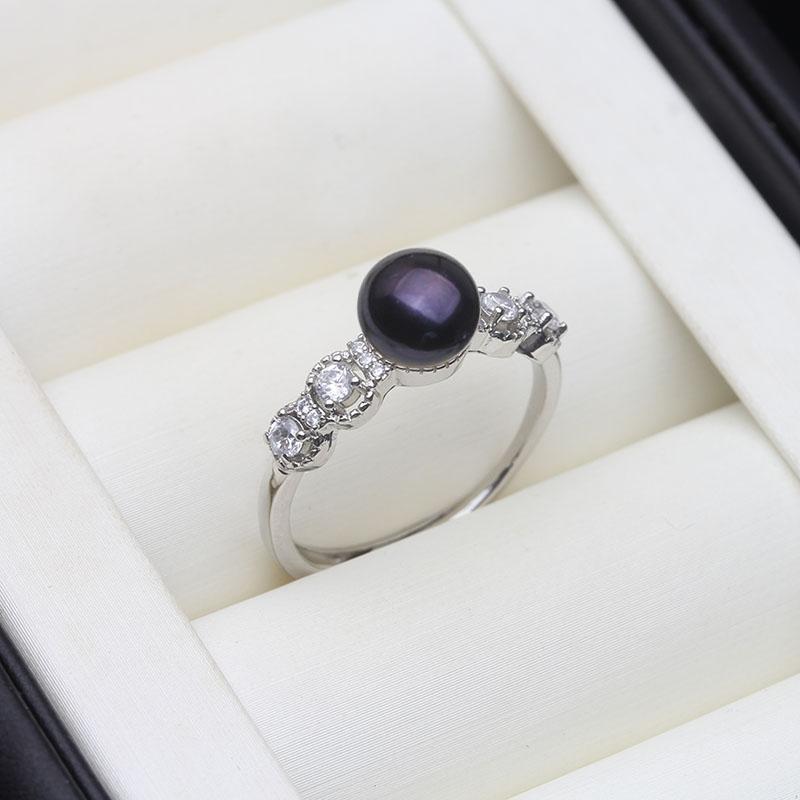 

Real White Natural Freshwater Pearl Rings,Vintage 925 Silver Ring with Real Pearls Adjustable Mother Wife Birthday Gift Black