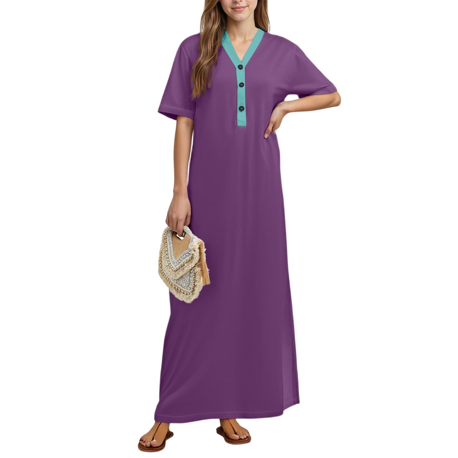 

Женская ночная рубашка Домашняя одежда Ночная рубашка с коротким рукавом и карманами Длинное платье XL фиолетовый