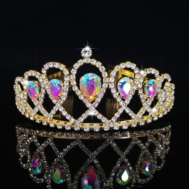 New Colorful Crystal Crown Wedding Bridal Women 'S Hair Accessories For Girls Birthday Fashion Headdress Bride Tiara Clip