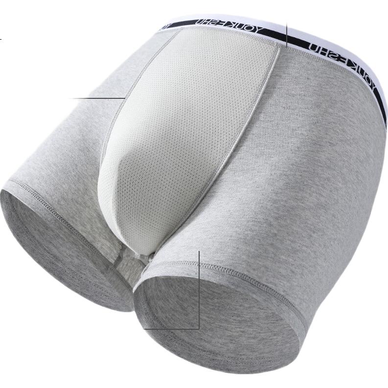 YOUKESHU 10A Antibacterial Men's Cotton Boxer Briefs with Mulberry Silk Gusset, 3-Pack