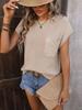 2024 European & American Women's Round Neck Pocket Short Sleeve Sweater