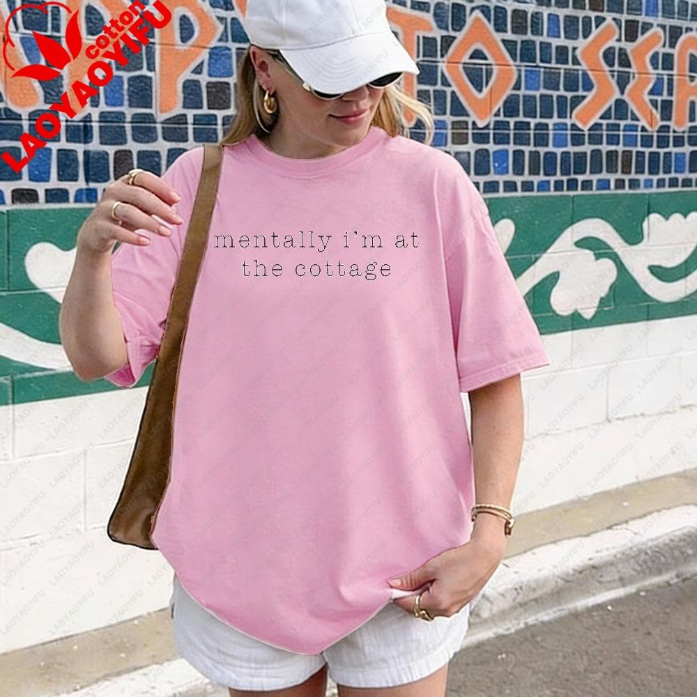 Unisextally Im At The Cottage Graphic Shirt Unisex Cotton Short Sleeve Cottagecore Aesthetic Cozy Nature Lover Casual Tee Tops S
