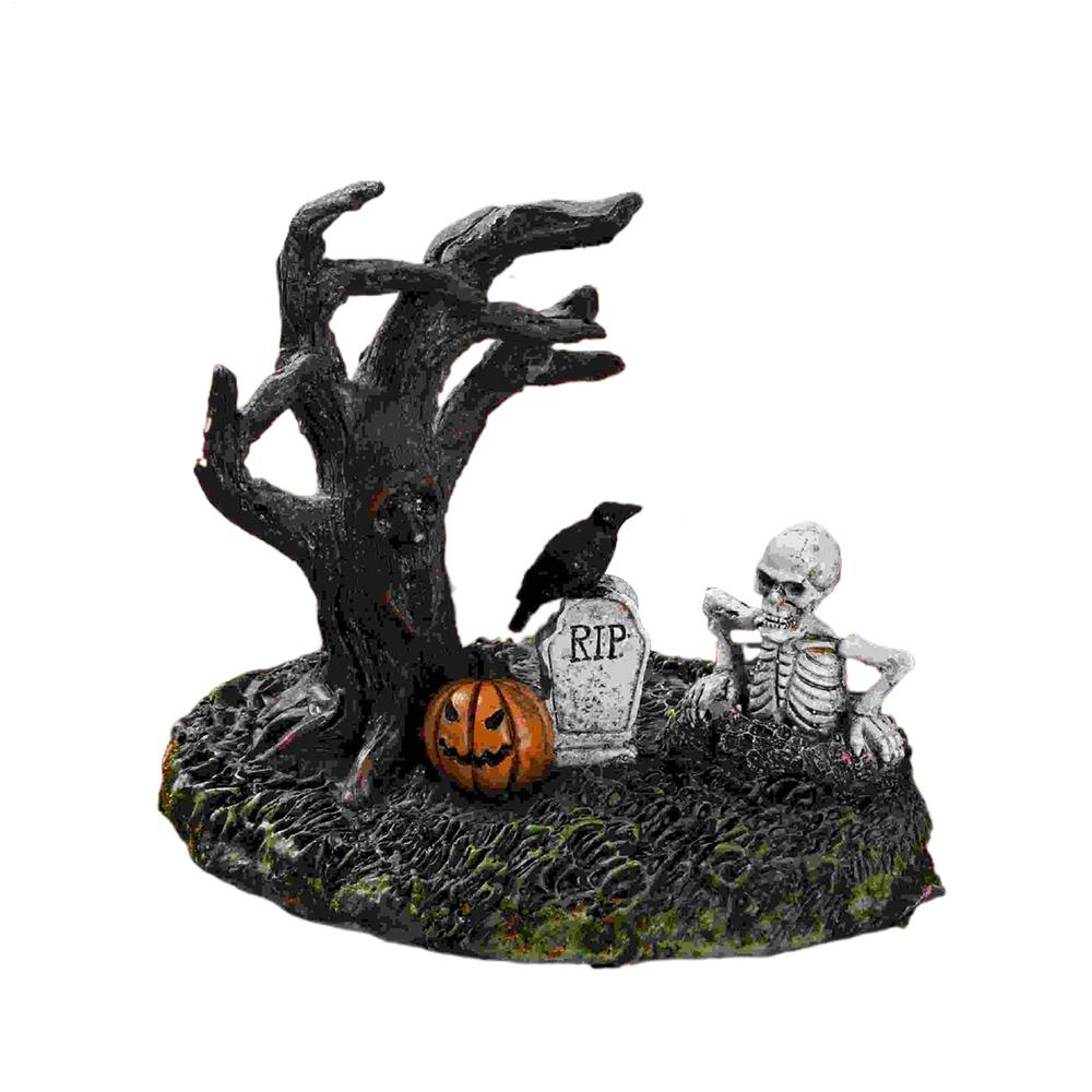 

Halloween Statues Decor Tree Skull Pumpkin Crow Tombstone Ornaments Resin Gothic Statue Ornaments Decor for Indoor Home чорний