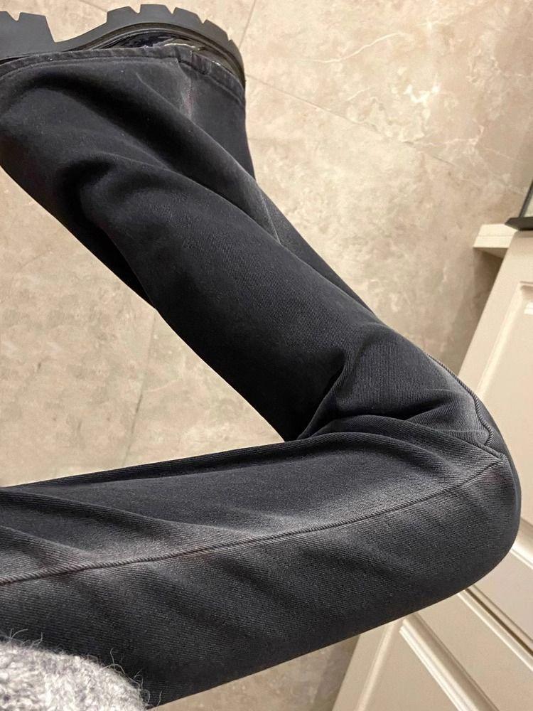 Women's Spring 2026 Retro Black Wide-Leg Micro-Flare Denim Pants