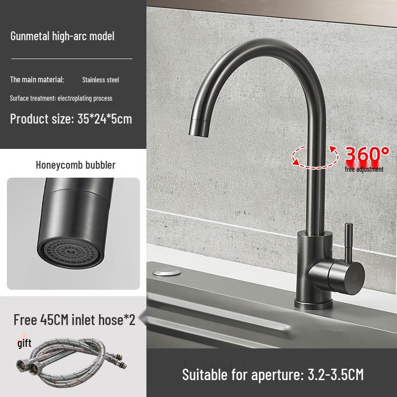 TLXT Gunmetal Grey High-Arc Pull-Out Kitchen Faucet