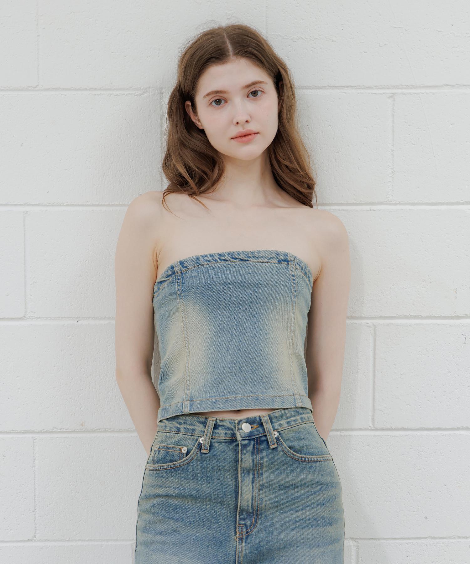 Pandora Fit Raw Denim Tube Top Gray/Free
