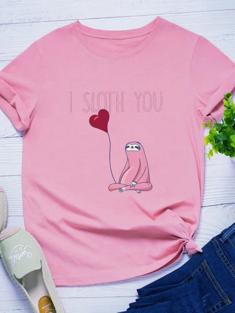 Miluji tě Leniost Srdce Potisk Dámské Tričko Krátký Rukáv O Kulatý Výstřih Volné Dámské Tričko Dámské Tričko Topy Oblečení Camisetas Mujer