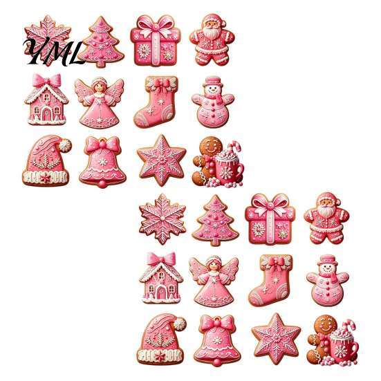 Sweet Style Christmas Party Supplies 12/24/36Pcs Pink Gingerbread Wooden Ornaments, Xmas Tree Hanging Decorations, Decorative Wood Shapes for Festive