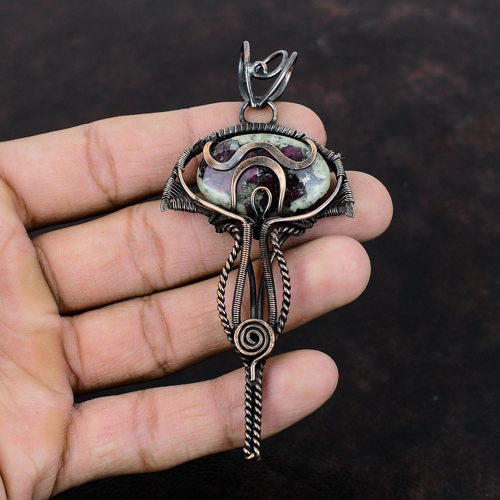 Eudialyte Pendant Copper Wire Wrapped Pendant Eudialyte Jewelry Handmade Natural Gemstone Pendant Anniversary Gift Copper Wire Wrap Jewelry