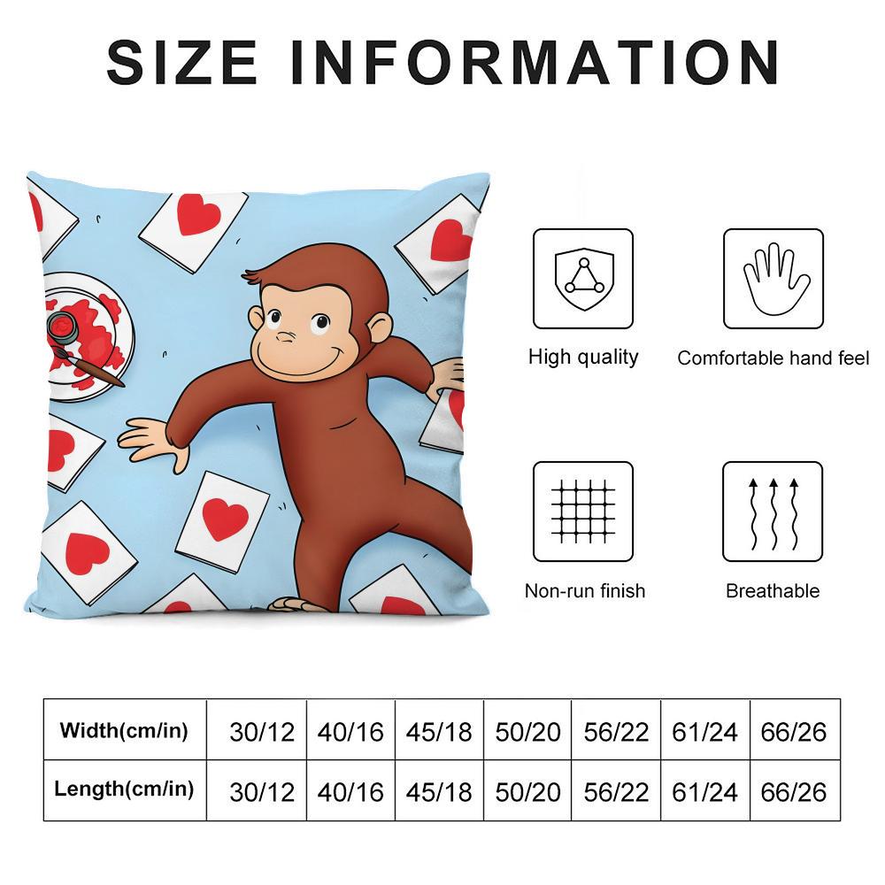 C-Curious G-George Cartoon Cushion Cover Pillowcase Ultra Soft Skin Friendly Fabric Cloud Like Comfort & Concealed Zipper