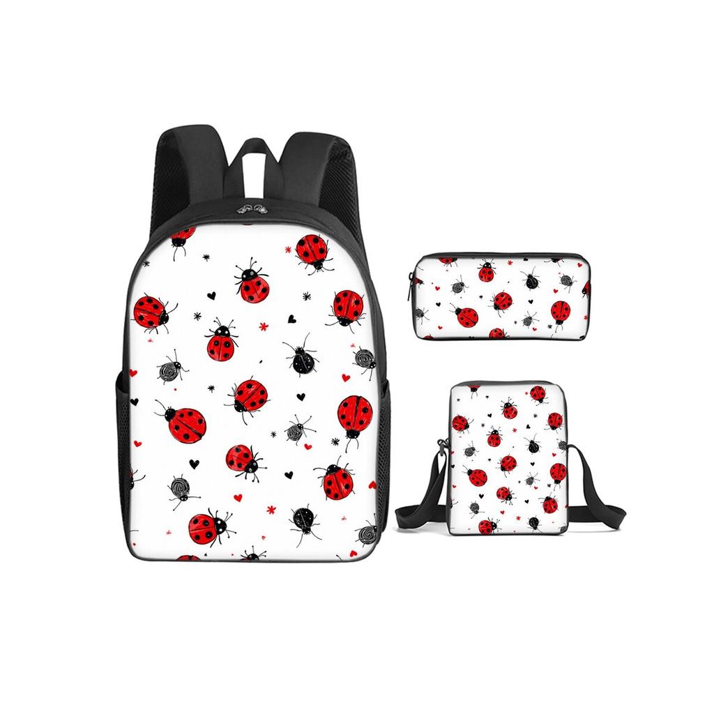 Coccinella Fiore Fungo Set da 3 Pezzi Zaino con Borsa a Tracolla, Astucci per Ragazzo/Ragazza Miglior Regalo Cartoni Animati Zainetti Scolastici per Studenti