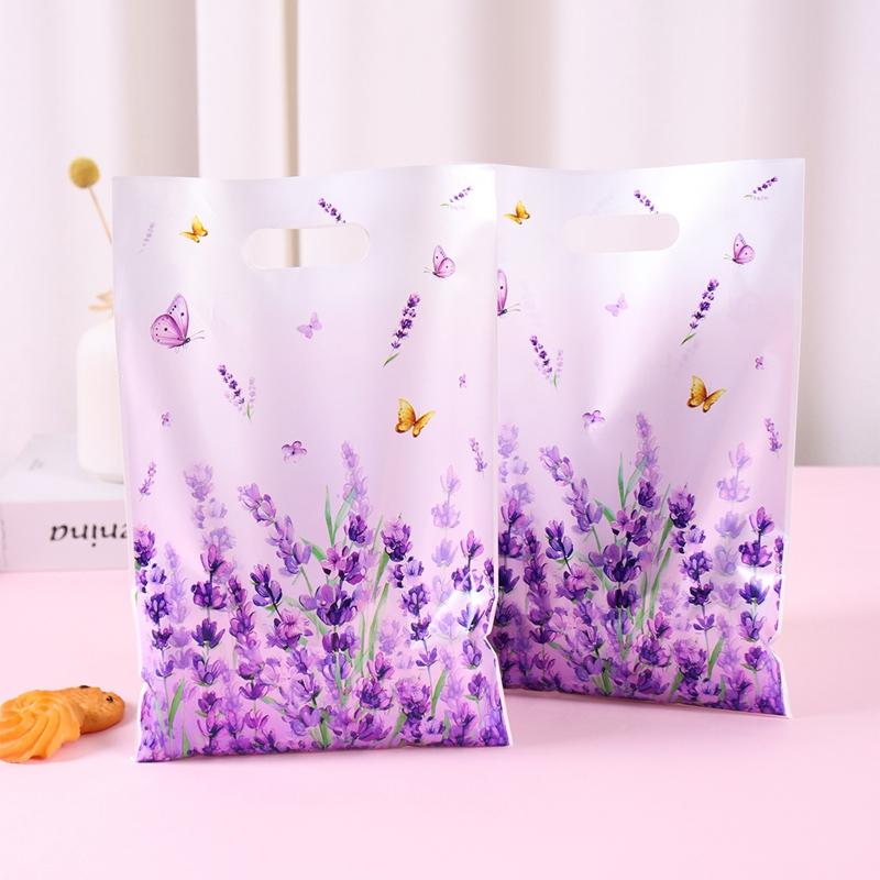 10/20/50pcs Purple Lavender Candy Gift Bags Floral Butterfly Tote Bags for Wedding Birthday Seasonal Spring Party Favor Supplies