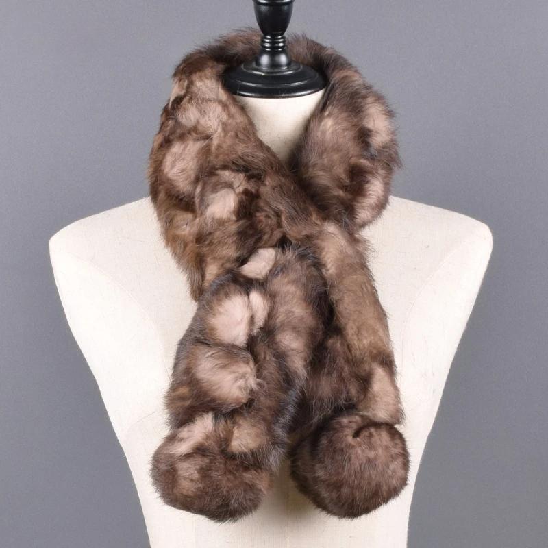 Women Winter Rabbit Fur Scarf 100% Natural Rabbit Fur Fashion warm And Soft Neckerchief Wholesale Pompoml Fur Scarves Headbands