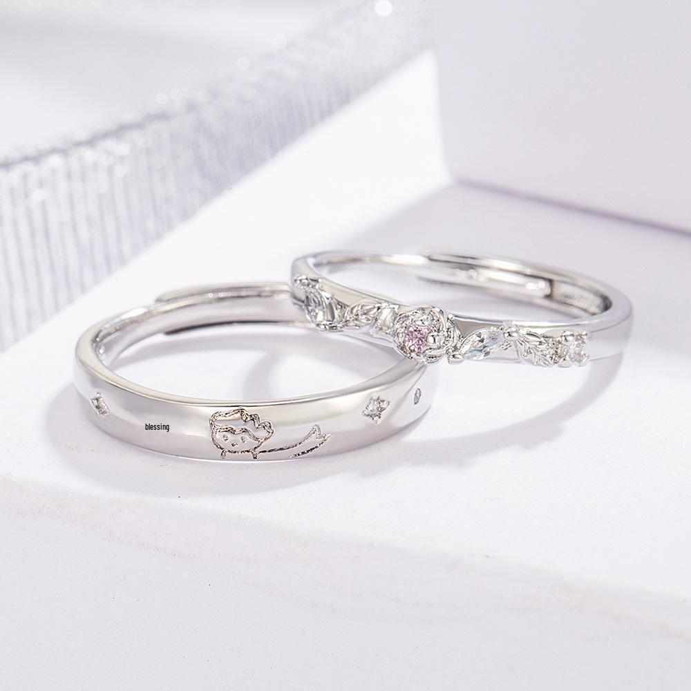 Little Prince & Rose Pink Diamond Star Couple Rings - Unisex, Fashionable & Versatile