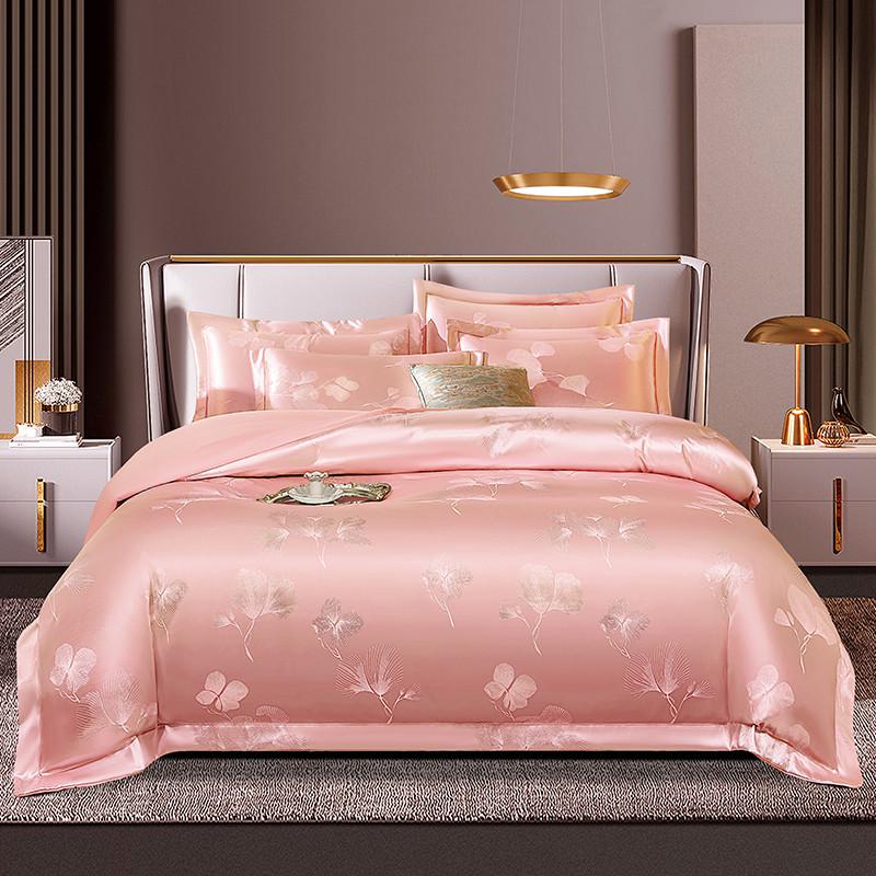 Yarn-Dyed Quality Jacquard Satin Luxury Delicate Silky Texture Bedding Set Double Queen (1Duvet Cover+1Bed Sheet+ 2Pillowcases)