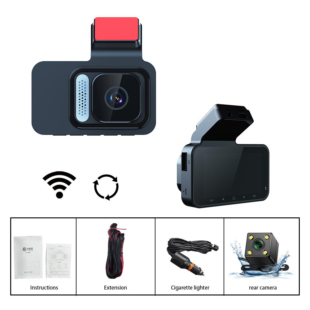 

3-дюймовый IPS автомобильный видеорегистратор Dash Cam WIFI HD1080P Передний задний вид 2 объектива ночное видение черный ящик автомобильные аксессуары видеорегистратор для вождения none