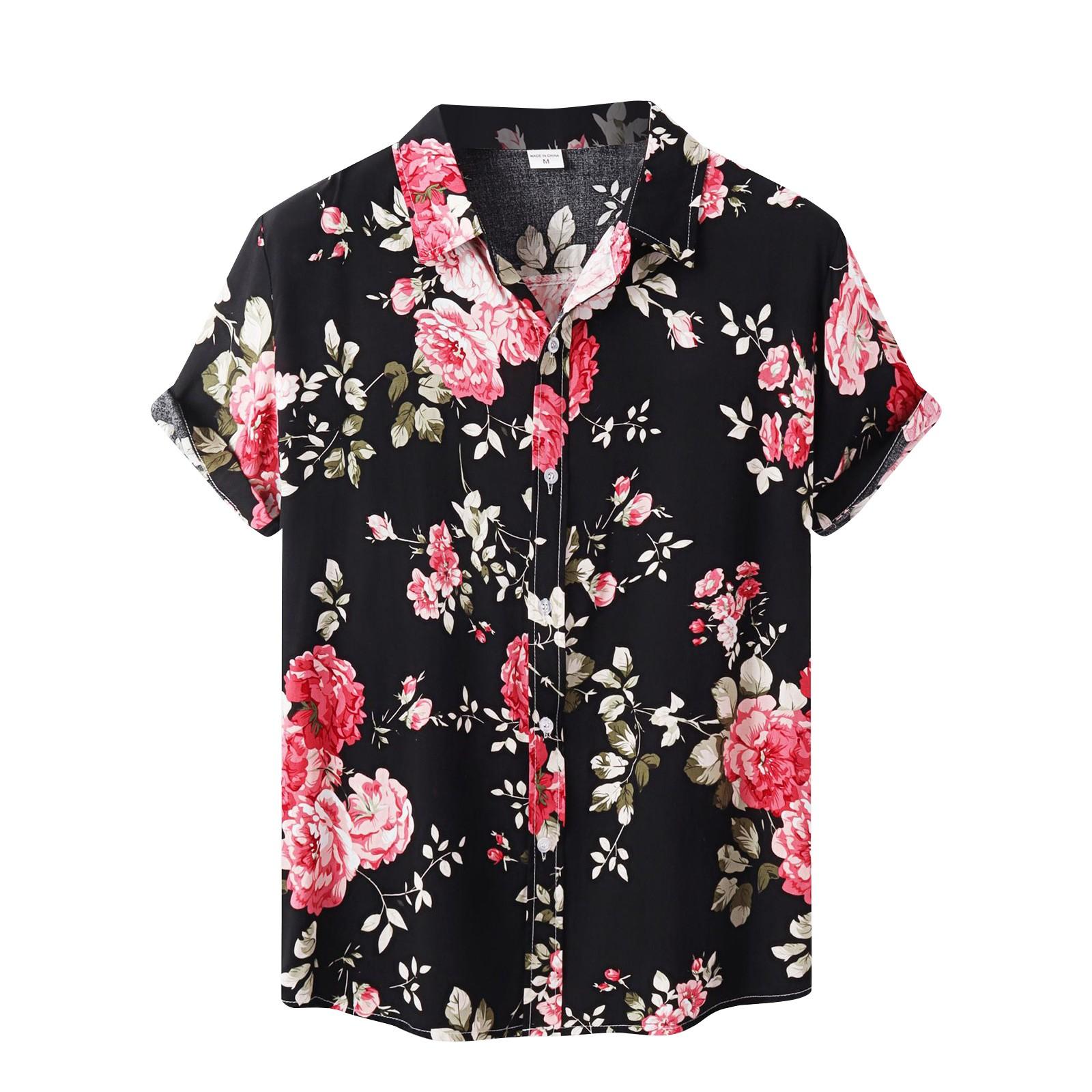 

Мужская летняя повседневная рубашка с цветочным принтом в гавайском стиле с коротким рукавом для пляжного отдыха XXL