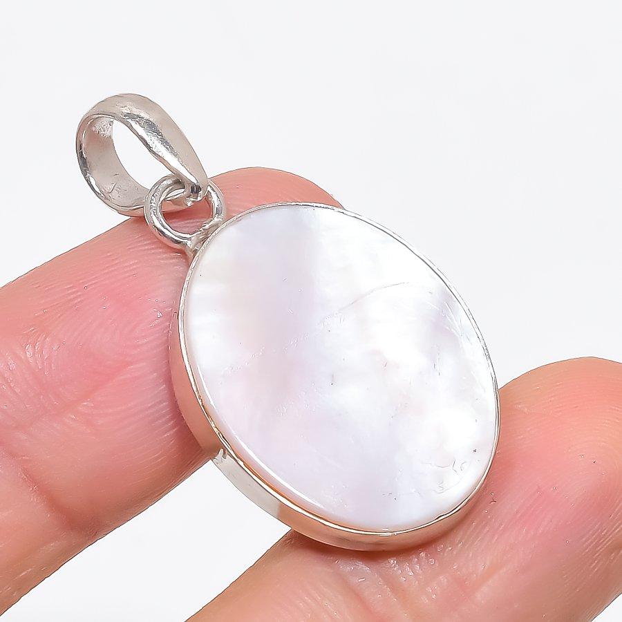 Pietra Preziosa Madreperla Fatto a Mano Argento Sterling 925 Gioiello Ciondolo 1,58" KJ-86