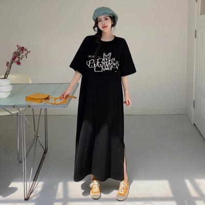 Weit geschnittenes Damen-T-Shirt-Kleid mit Rundhalsausschnitt und kurzen Ärmeln in großer Größe, langes lässiges Kleid, knielanges Nachthemd