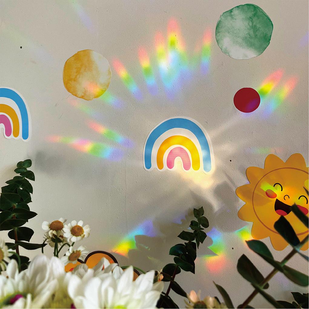 Window Sticker Rainbow Reusable Shaped Static Anti Collision Strike Glass Decal Bedroom Cling Sun Catcher for Home Decor