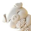 3D Printed Cute Pig Bouquet Figurine, Matte White Animal Sculpture, Smooth Decor Ornament with Rose & Bow, Stable Statue for Desktop Car Entrance