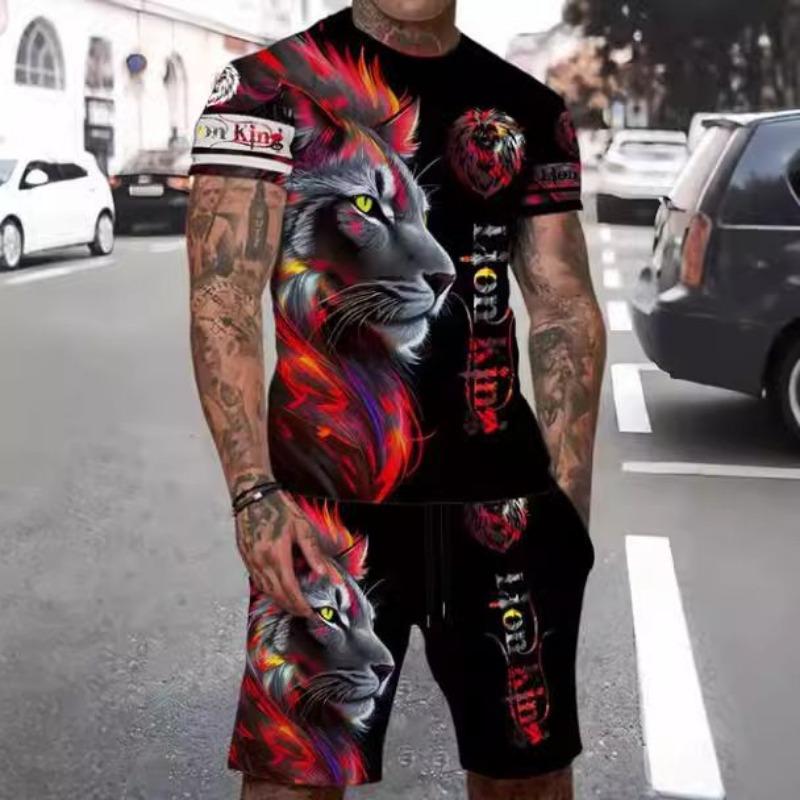 

Men s short-sleeved T-shirt set, with fashionable prints, street style S