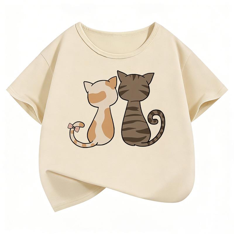 Cute Cat Children's T-Shirt Summer Short Sleeve Cartoon Animal Clothes Cute Kitten Top Y2K