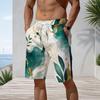 Men Plus Size Printed Beach Shorts Drawstring Waist Side Pockets Straight Leg