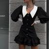Spring/Autumn 2025 Women's Color Block Turn-Down Collar Socialite Bodycon Dress