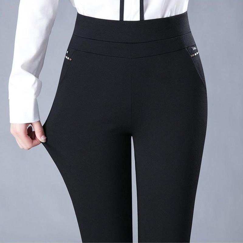 

Women s Elastic High Waisted Spring Thick Casual Pants With Elastic Stripes For Slimming Middle-aged Women s Straight Leg Pants(Order A Size Up) M