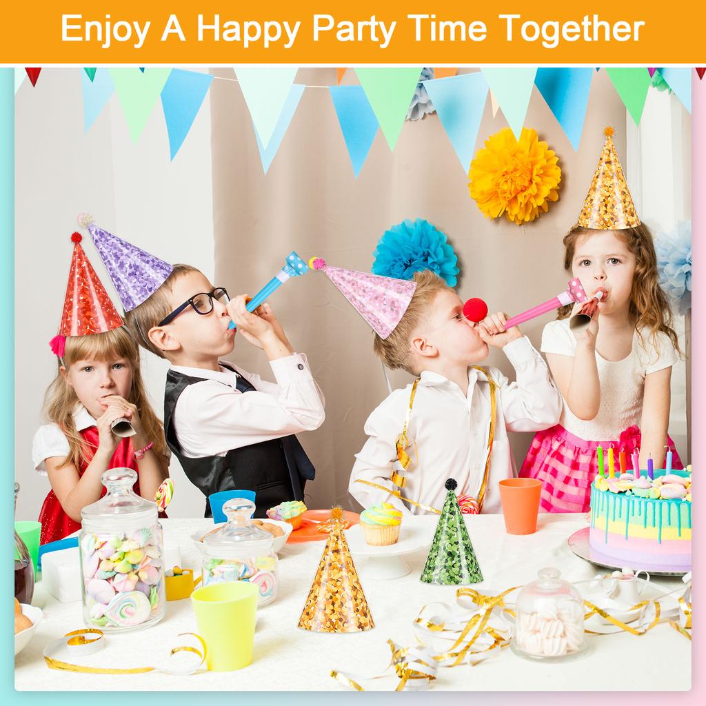 Pastel Birthday Party Hats For Kids Glitter Powder Rainbow Cone Kids Hats Pastel Rainbow Themed Paper Ha-Ts