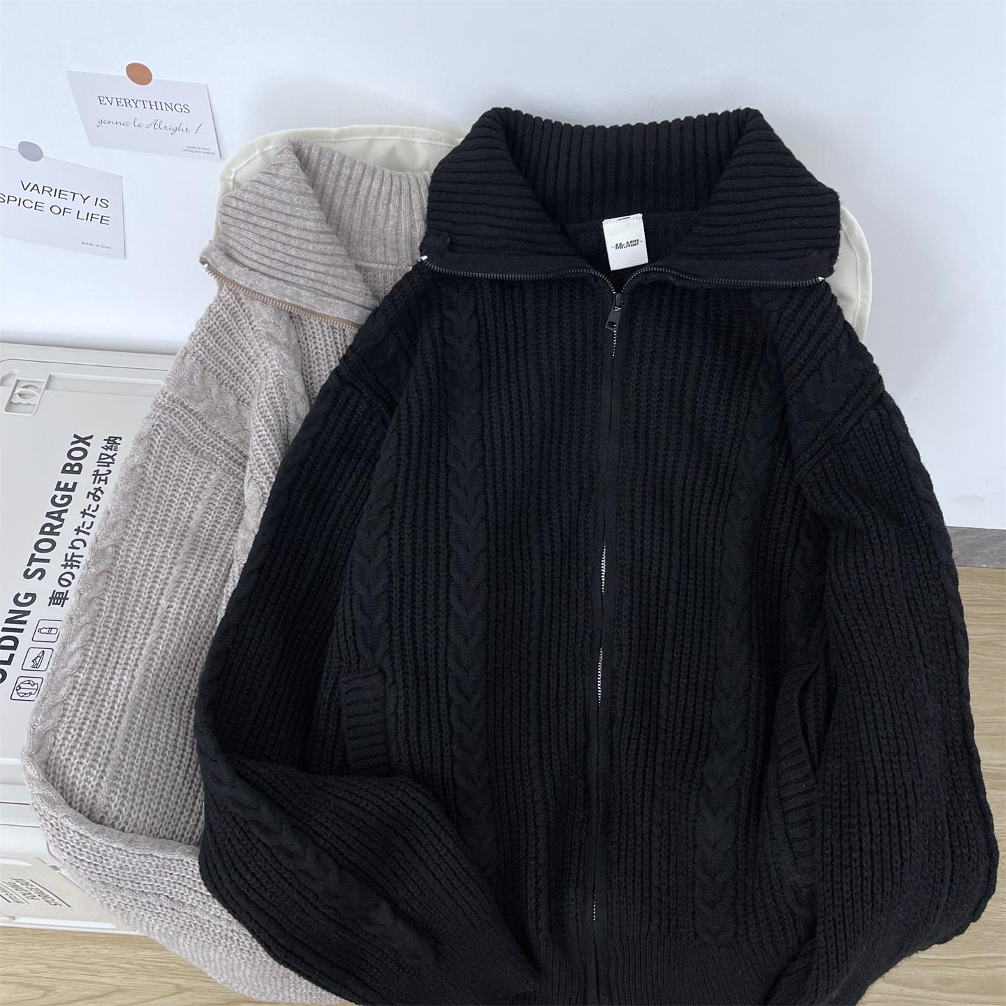 

Unisex Retro Wheat Pattern Cardigan – Warm Autumn/Winter Knit Sweater Coat Medium чорний