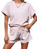 2025 Spring/Summer Women's Knit Drawstring Short-Sleeved Two-Piece Casual Set - European & American Fashion
