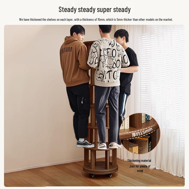 Solid Wood Rotating Multilayer Bookshelf for Kids - Against-the-Wall Storage Shelves for Living Room