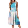Damen Casual Mode Tie-Dye Bedrucktes Rundhals Ärmellos Einfarbiges Midi-Kleid