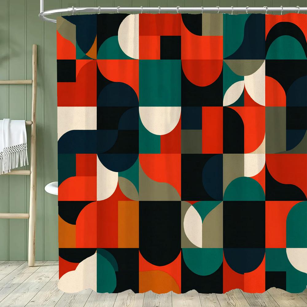 Modern Minimalist Geometrical Pattern Shower Curtain,Polyester Fabric Washable Bathroom Curtains,Home Decoration With Hooks